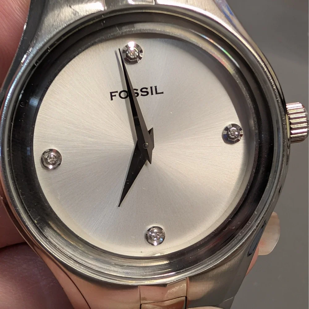 Fossil Arkitekt Men's SS Watch Silver Sunburst Dial Crystal Markers Y2K 7